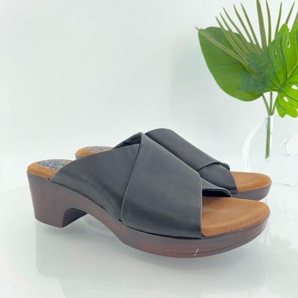 Born Women Jenny Slide Sandal Size 10 Wedge Heel Thong Toe Post Black Vegan Shoe - Picture 1 of 15